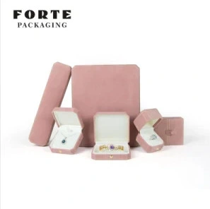 Forte Luxury Pink Ring Octogonal Caixa de joias Caixa de embalagem de veludo em estoque